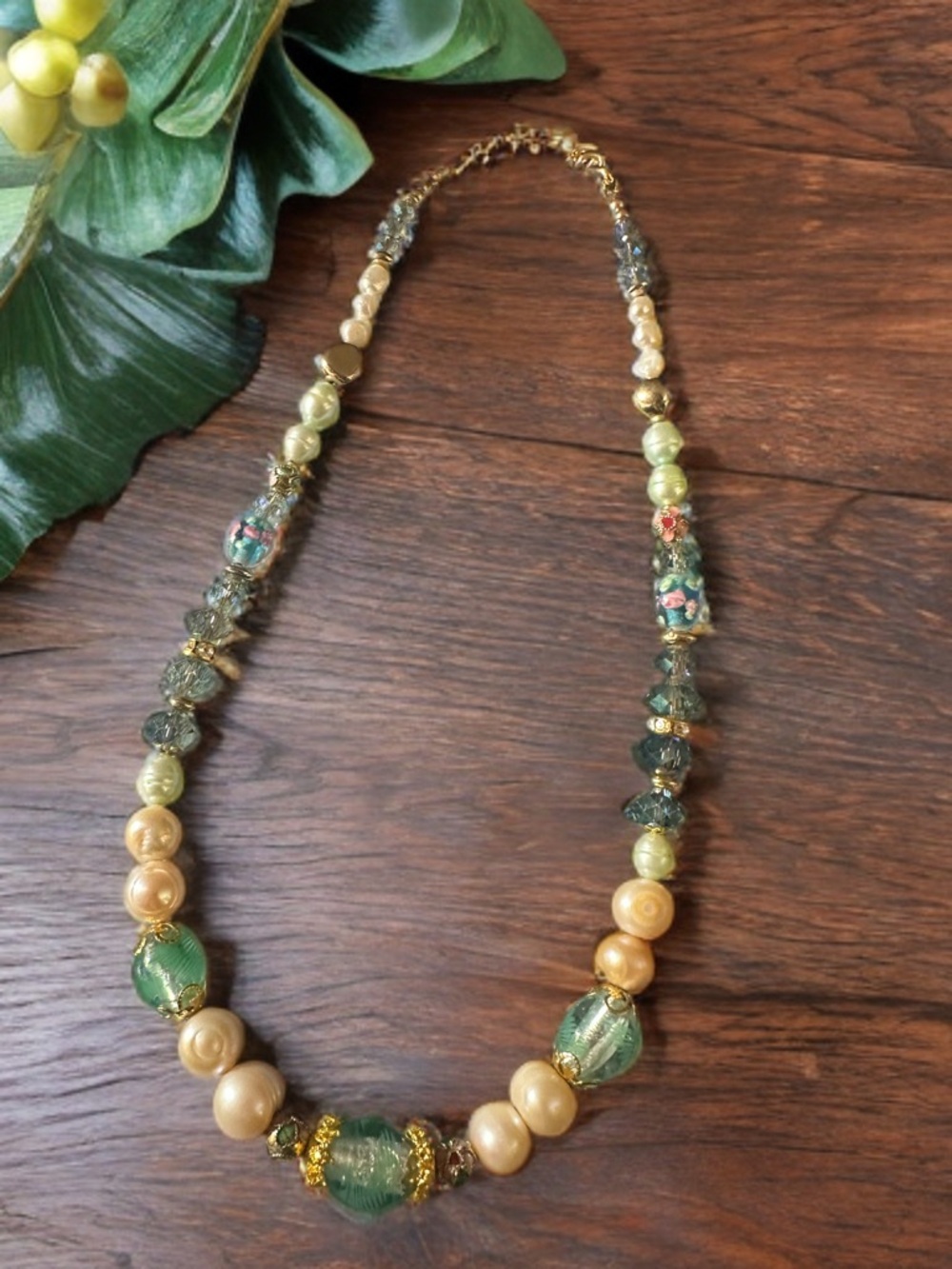 Artisan-Genuine Pearl and Venetian Glass Necklace - Picture 3 of 9